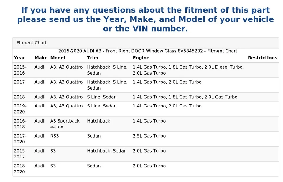 AUDI A3 2015-2020 - Puerta delantera derecha ventana cristal 8V5845202 Foto 4 de 4