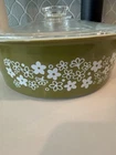 Vintage Pyrex 4 Qt Big Bertha Spring Blossom Green Crazy Daisy Dish #664 W/LID