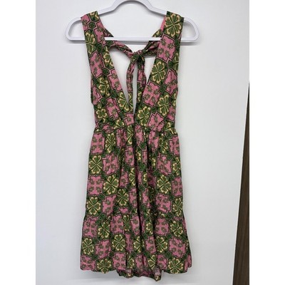 House of Harlow 1960 Boho  Dress Women M Pink Green Geometric Retro Bohemian
