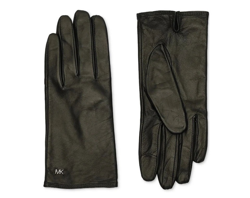 Guantes para mujer Michael Kors con logotipo puño de cuero con pantalla táctil - negros - MEDIANOS (U) Foto 4 de 4