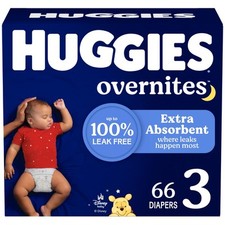 Huggies Overnites Size 3 Diapers 66 Count Overnight Leak Protection Sleep Com...