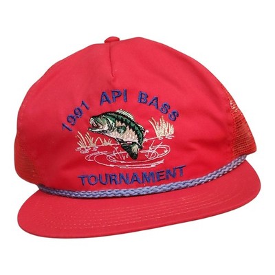 Vintage 1991 API Bass Tournament Red Mesh Snapback Trucker Hat. USA