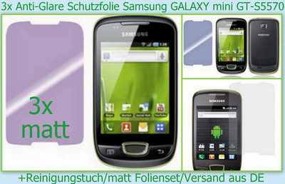 3 x Antireflex matt Display Schutz folie für Samsung GALAXY Mini GT S 5570 Handy