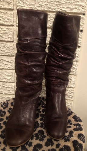 VTG Aldo Brown Distressed Scrunched Slouchy High Heel Calf Boho Tassel CUTE! 36 - Picture 2 of 12