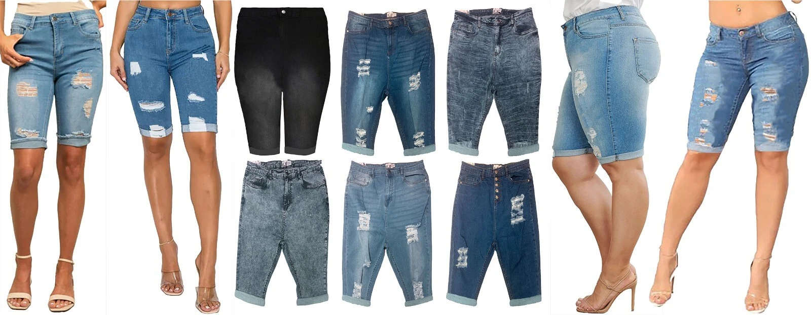 Ladies High Rise Stretch Denim Shorts Jegging Crop Jean Girls Womens