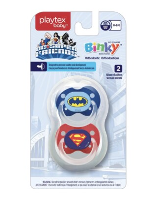 Playtex baby Super Friends Silicone Pacifiers set Batman vs Superman  *New