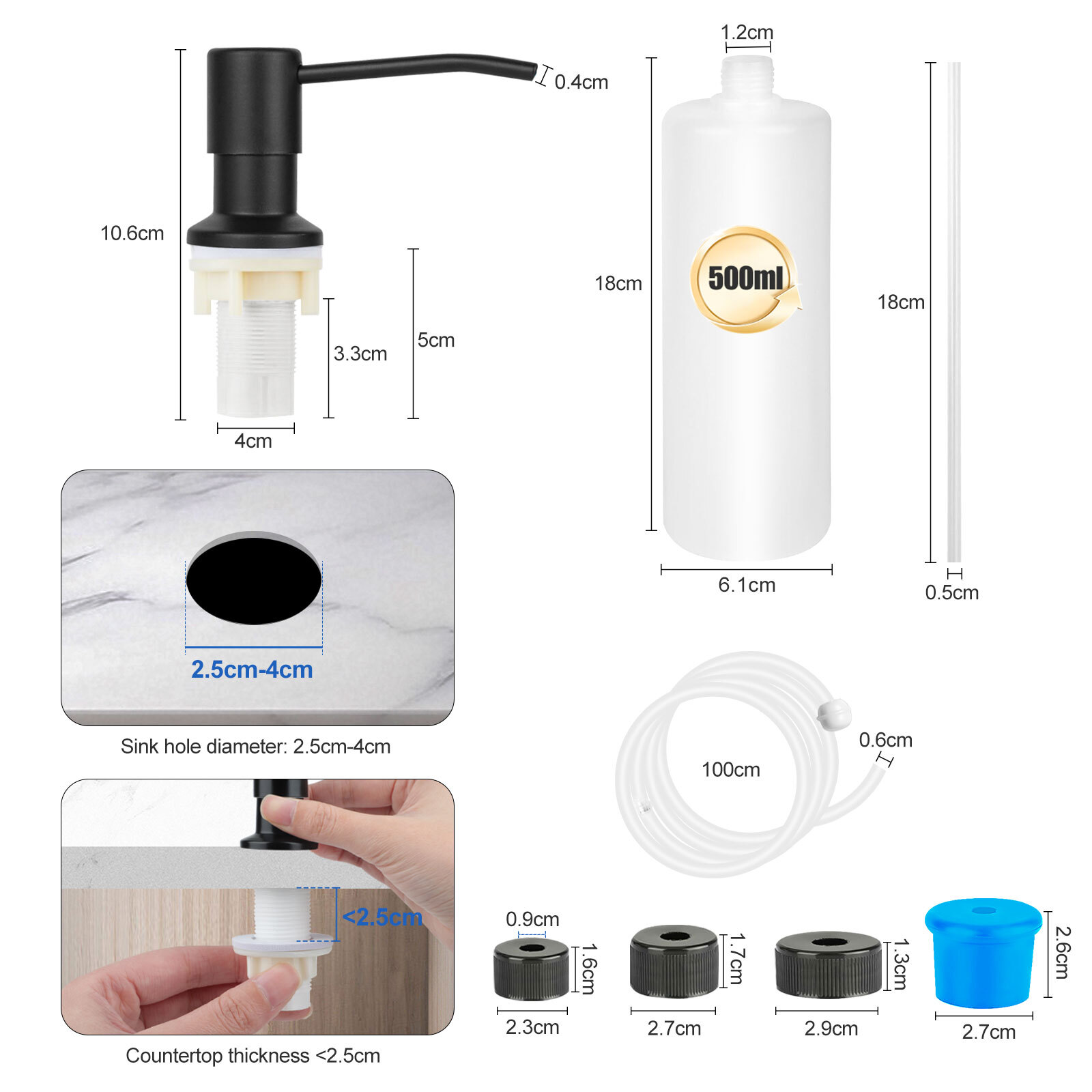 17oz Stainless Steel Soap Dispenser Kitchen Sink Hands Bath Liquid Pump Bottle