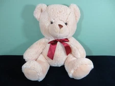 Hug Fun HUGFUN International 20" Plush Tan Bear Stuffed Animal w Burgandy Bow EC