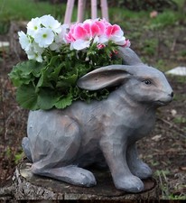 Garten Figur Steinoptik Hase Osterhase Skulptur Kübel Lebensgroß