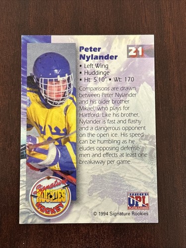 1994 Signature Rookies Sweden Peter Nylander Auto /7750 #21 - Bild 2 von 2