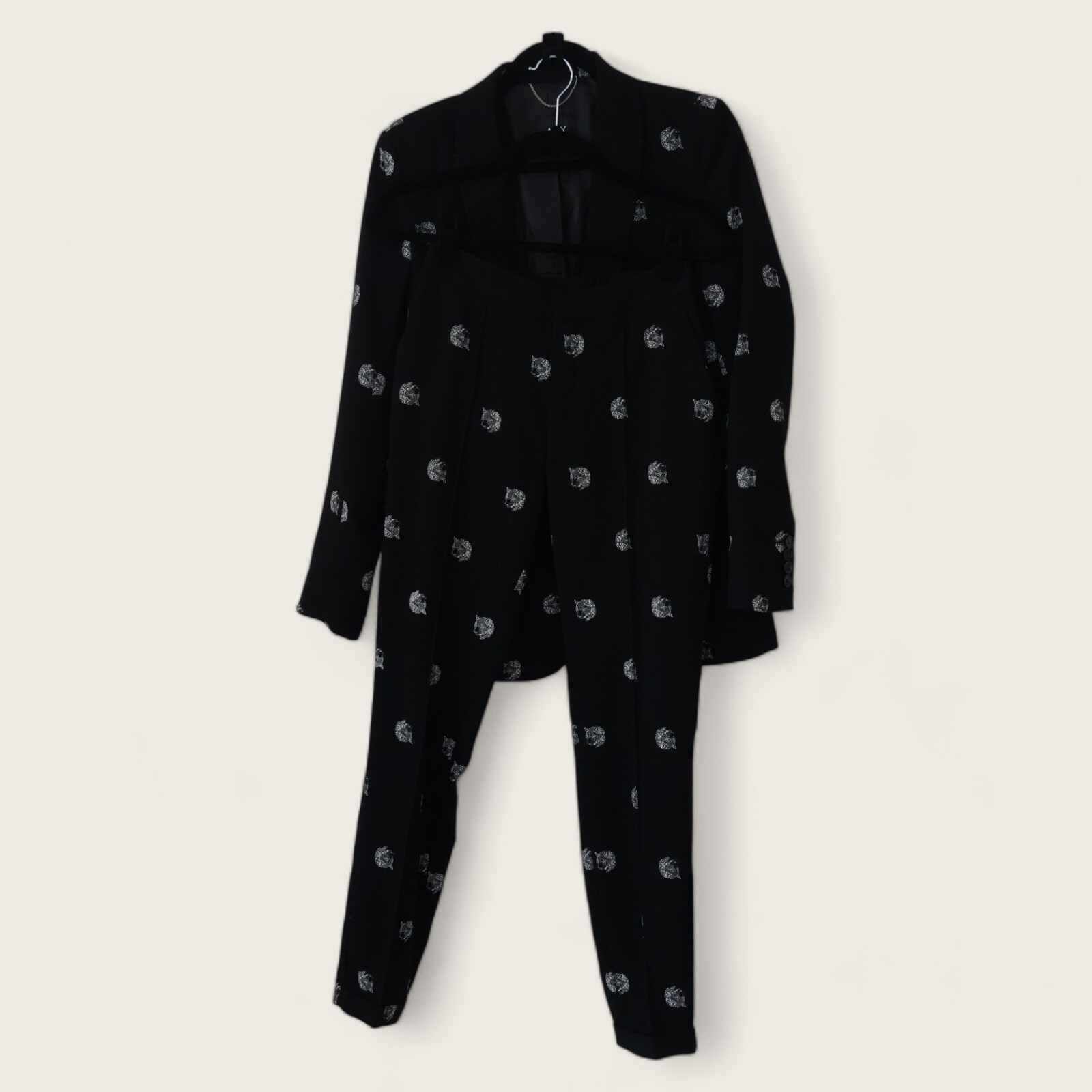 Alix XS Mujer Traje Dos Piezas Blazer Pantalón Negro Print Animal