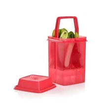 🥒NEW Tupperware Pick-a-deli 4.5 Cup Red - Pickle & Olive Keeper w/Strainer!🥒
