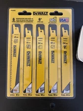 Dewalt 6 Pc. Reciprocating Saw Blade Kit, 6-24 TPI, 6 in, DW4856, Made In USA