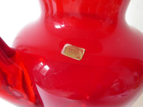 RARE LARGE RED EMPOLI AVEM MURANO DECANTER PITCHER ART GLASS MID CENTURY HANDLE - Picture 2 of 6