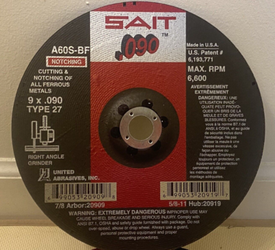 マーシャル United Abrasives 20919 Type 27 SAIT 9 X .090 X 5/8-11 A60S-BF