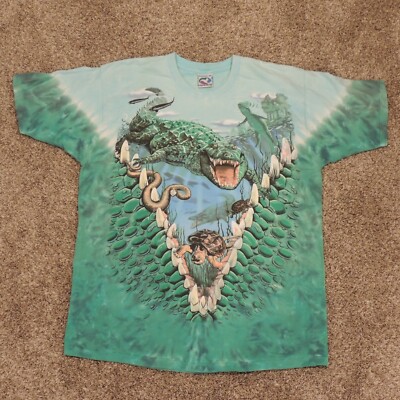 Liquid Blue Vintage 90s T Shirt XL All Over Print Alligator