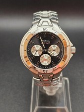 Vintage 90s Guess Waterpro Mens Multifunction watch Silvertone Stainless Band