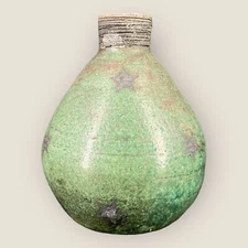 Signed Andrew Berends '93 Raku Art Pottery Stoneware Bulbous Vase