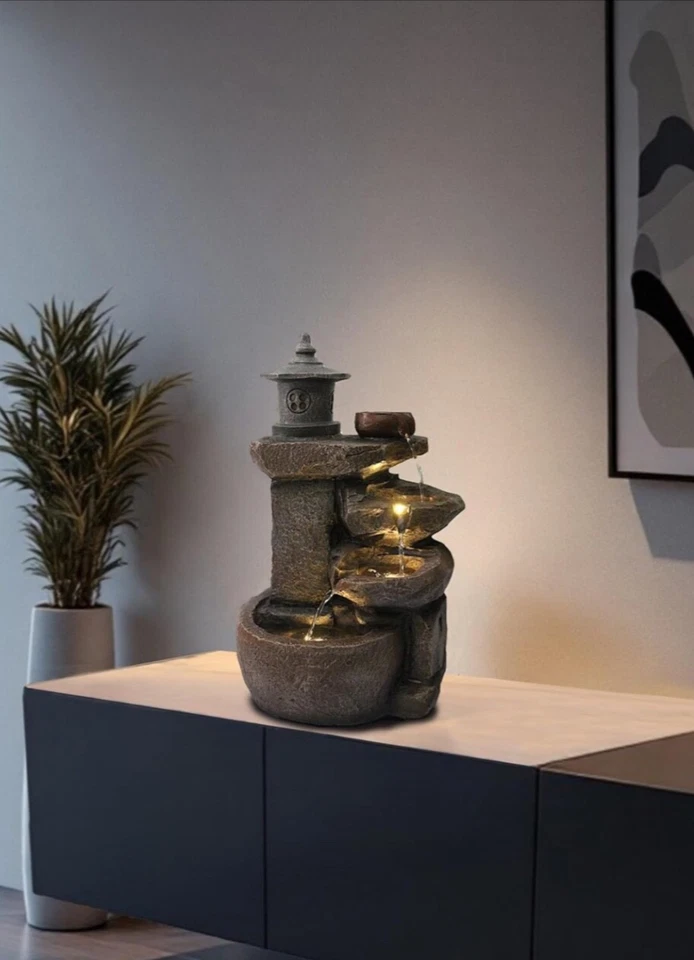 Springbrunnen Gartenbrunnen LED Terrassenbrunnen Wasserspiel Deko Innen Außen - Bild 4 von 4