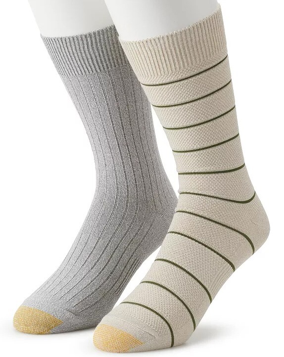 New Mens Gold Toe Textured Multi Stripe Gray/Beige 2 Pack Crew Dress Socks  10-13 | eBay