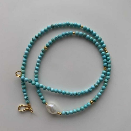 Natural Turquoise Freshwater Pearl Beads Necklace Pendant Easter Beaded Elegant - Picture 3 of 7