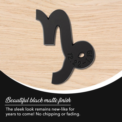 Capricorn Black Zodiac-Sign Car Emblem - 3" x 2" - Horoscope & Astrology Decal - Picture 3 of 9