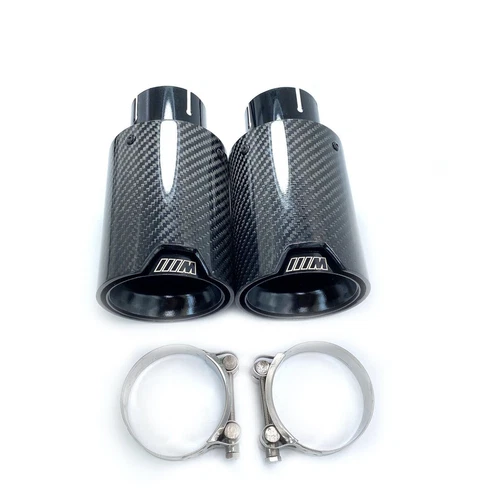 2pcs ID 63mm Glossy Black Carbon Fiber Exhaust Tip Fit For BMW 3 Series 4 Series