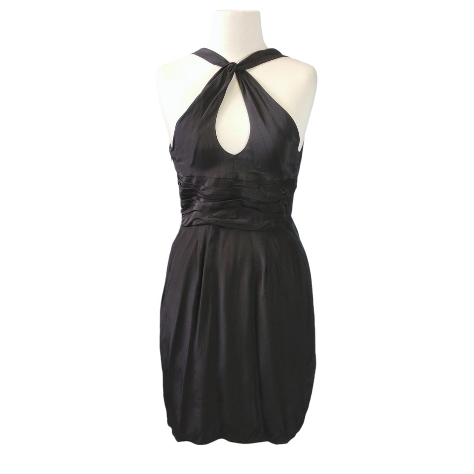 Thurley Womens Size 10 Black Silk Halter Mini Grecian Sleeveless Dress Cocktail