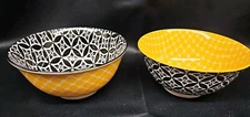 Dowan Ceramic 23oz Cereal Soup Bowls 6” Set of 2 Yellow Black