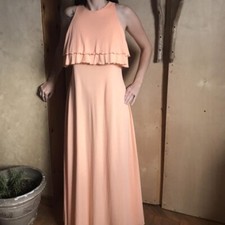 1970s Peach Poly Maxi Dress
