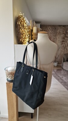FURLA Shopper Tasche Schwarz Leder Nylon 38 X 33 X 14 Neu Schultertasche 