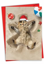 1 Funny Christmas Card with Envelope - Holiday Sand Angels Cat C6844BXSG