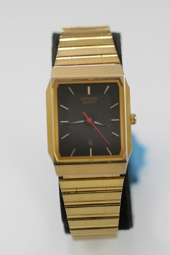 Citizen Men Watch Gold Stainless Steel Water Resistant Battery Black Quartz