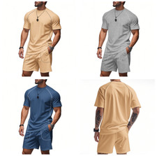 Summer Men Strench Casual Outfits T-Shirt Shorts 2pc Sports Suit Sets Fashion