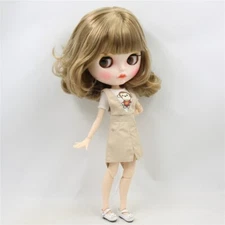 Short golden Hair Blythe doll make up dudu mouth form Factory Joint Body12"B13
