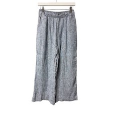 Tahari Linen Pants Womens Small Blue Wide Leg Elastic Waist Coastal Relaxed Fit