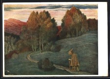 Künstler-AK Matthäus Schiestl: Wichtelmännchen auf einem Feldweg in den Bergen 