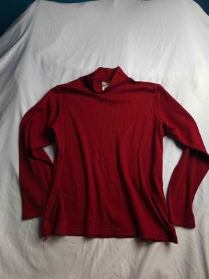Vintage 90s Bobbie Brooks Top Womens Medium Red Ribbed Mock Neck Preppy Academia