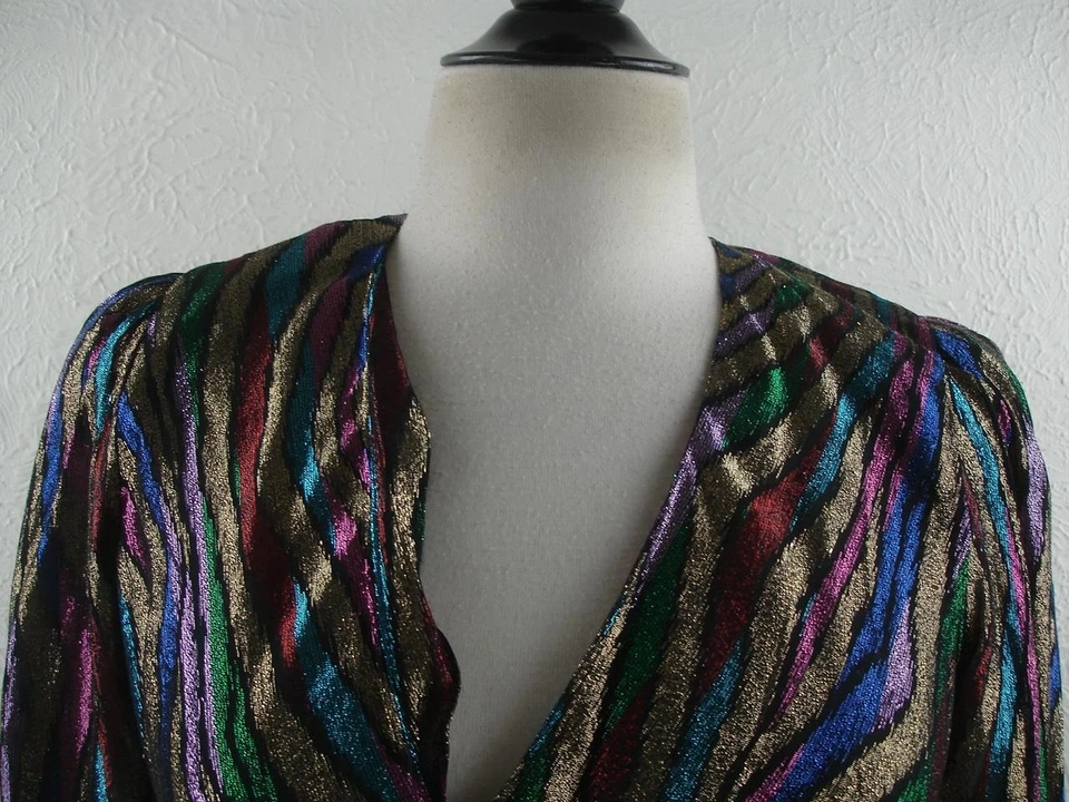 Para Mujer Talla M De Colección Años 80 Rimini Metálico Arco Iris Chaqueta Envolvente Alrededor Corbata Noche Foto 2 de 4