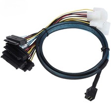 Mini SAS SFF-8643 to 4SFF-8482 Connector with IDE Power Port Hard Drive Cable-1M