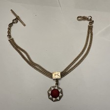 Antique Albert Pocket Watch Triple Stranded Chain GF/GP w/ Slider  T Bar