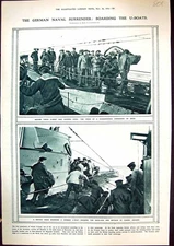 Old 1918 German Naval Surrender Boarding U-Boats War Submarine Harwic 20th