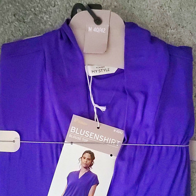 Tchibo Damen Blusenshirt Viskose V-Ausschnitt Kurzarm lila Basic M 40/42