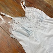 Vtg 60s 70s Adonna Blue Nylon Full Slip Lace Trim Ruffle Hem Size 34 Average