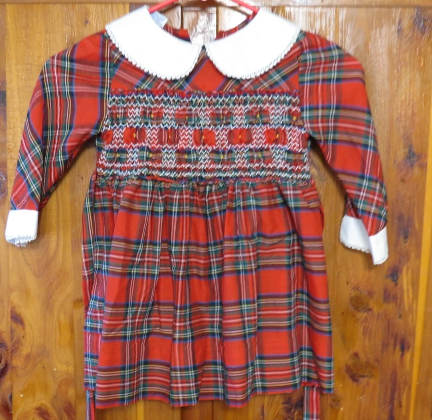 Vestido Polly Flinders Niñas 5 Rojo Cuadros Calado De Colección Manga Larga Conjunto de Vacaciones Foto 3 de 4