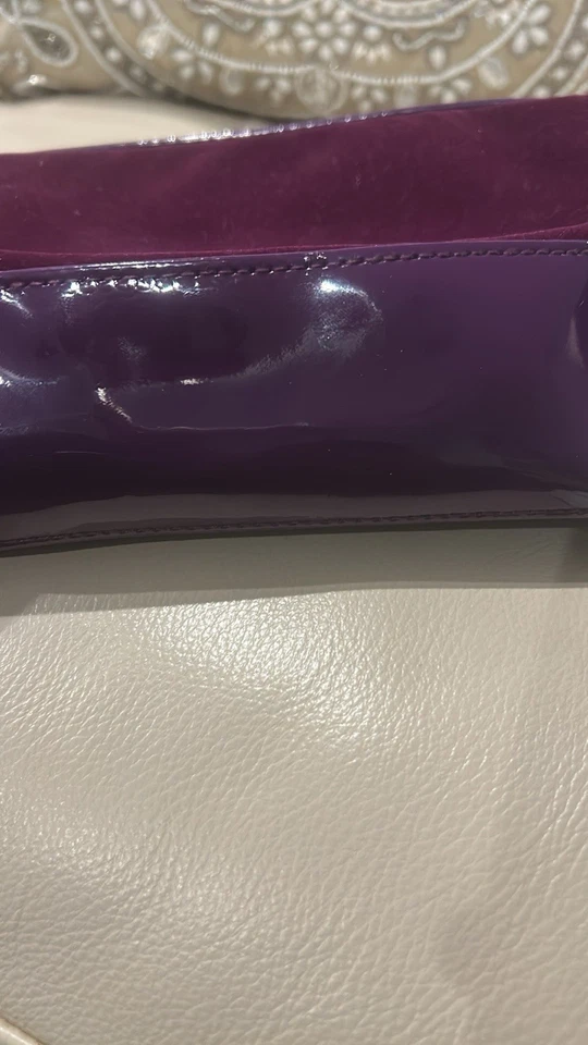 LANCOME FAUX SUEDE PURPLE/PLUM ZIPPER Cosmetic Bag W/FAUX FUR PULL NEW - Image 3 of 4