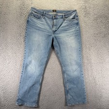 Lee Jeans Women's 18 Blue Cotton Denim Straight Travel Workwear Faded Stretch