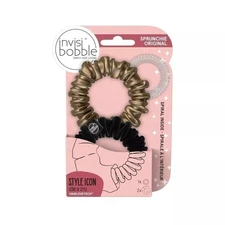Invisibobble Sprunchie Slim True Hair Elastics Black & Gold 2 Pack