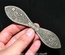 5.5''Chinese Dynasty Bronze Silver Fengshui Hand Engraved Hairpin Hair Stick
