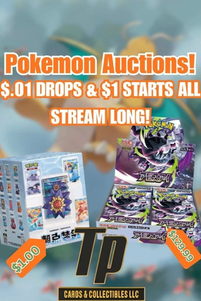 $1 Start Pokemon Auctions | Packs, Bundles, Boxes w/ JC